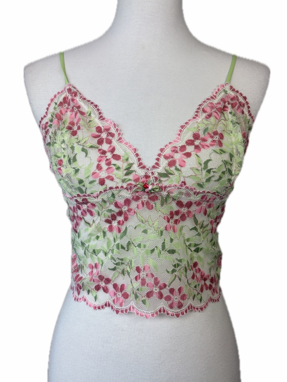 Vintage Victoria’s Secret Lace Cropped Camisole Top Size L Sheer Fairy Coquette